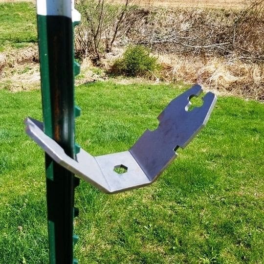 Hang Fast STANDARD T-post hanger for hanging steel pistol and rifle targets.